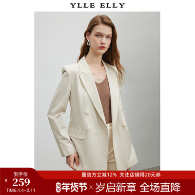 YLLEELLY/衣衫妙影绵羊毛混纺西服春双排扣ol气质上班西装外套