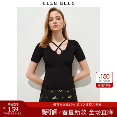 YLLEELLY/衣衫妙影针织衫夏季新款镂空弹力针织T恤