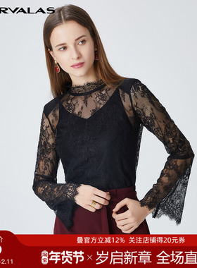 曼德诗设计感衬衫女2025夏新款小众蕾丝镂空上衣叠穿黑色薄款衬衣