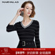 曼德诗打底衫 百搭 气质内搭针织衫 女针织2025秋新款 V领黑白点修身