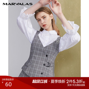曼德诗2024春新款 马甲女短款 灰格显瘦通勤气质外穿吊带上衣OL风