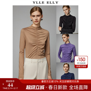 YLLE ELLY/衣衫妙影春季新款修身针织衫法式复古弹力套头打底衫女