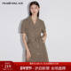 曼德诗衬衫 裙女2025夏职业收腰显瘦短袖 连衣裙气质V领格纹高腰裙