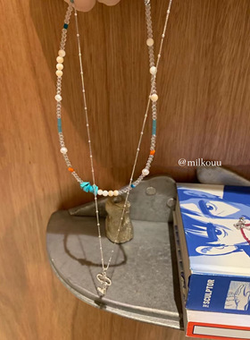 纯银水晶原石串珠叠戴钥匙项链