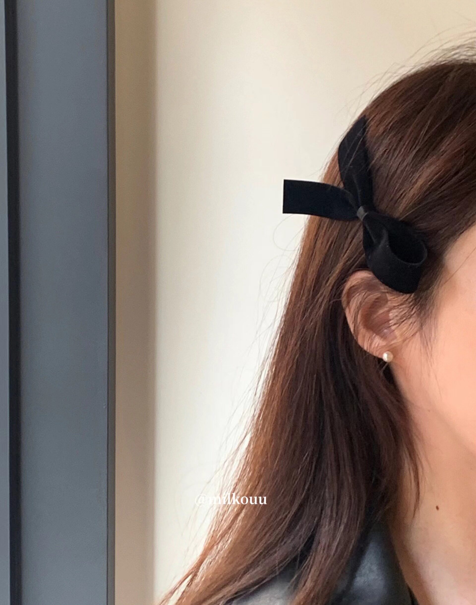 韩国代购 ins博主款甜美可爱少女黑色丝绒蝴蝶结侧边夹鸭嘴夹发夹