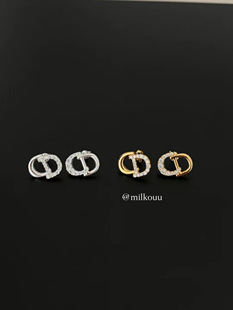 高级感CD字母镶钻不对称耳钉耳环 简约经典 韩国代购 通体925纯银