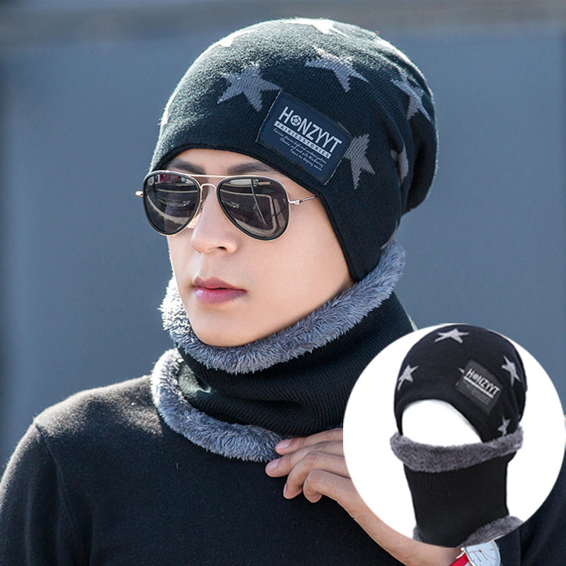 帽子围脖两件套秋冬季针织保暖脖套男女套头骑行加绒防寒护颈围巾