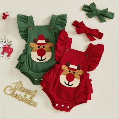 0-18months Infant Baby Girl Christmas Romper Cute Fly Sleeve