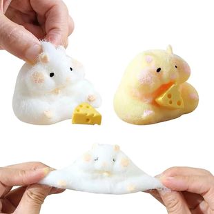 Squishy Hamster Toy with Cheese Cute Desktop Decor Funny Str