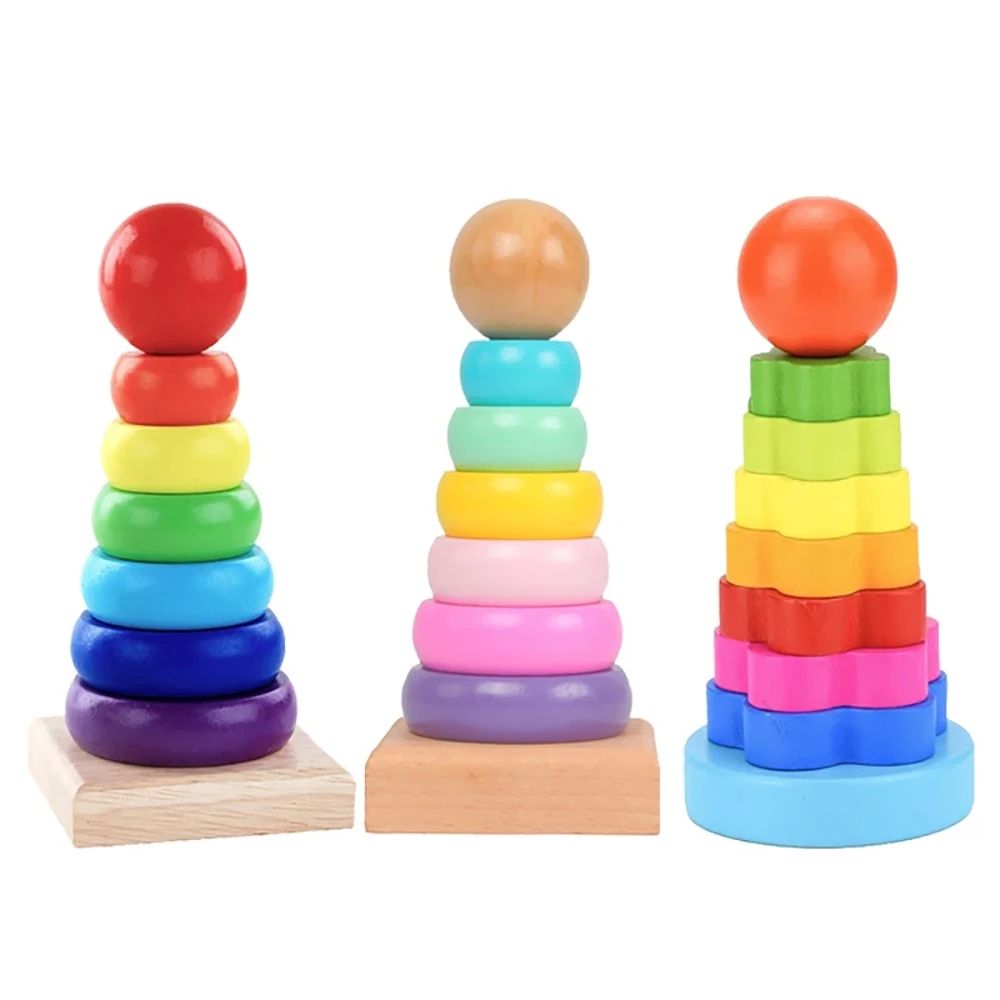 Rainbow Stacker Wooden Ring Educational Toy Kids Tower Stack