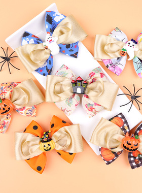 Children's Bow Hairpin Halloween Pumpkin Head Witch Hat Crea