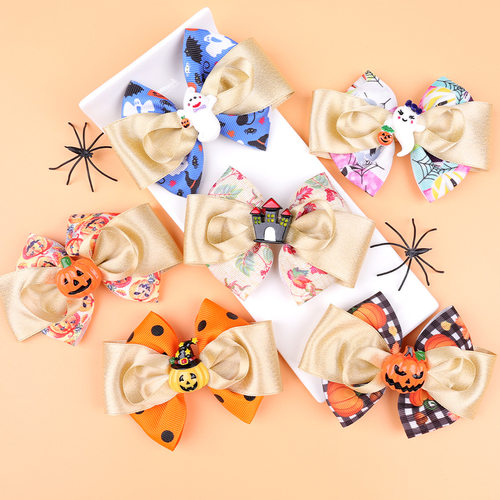 Children's Bow Hairpin Halloween Pumpkin Head Witch Hat Crea