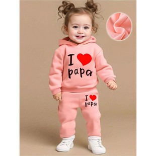 Newborn baby girl's English printed fleece hoodie and sporty
