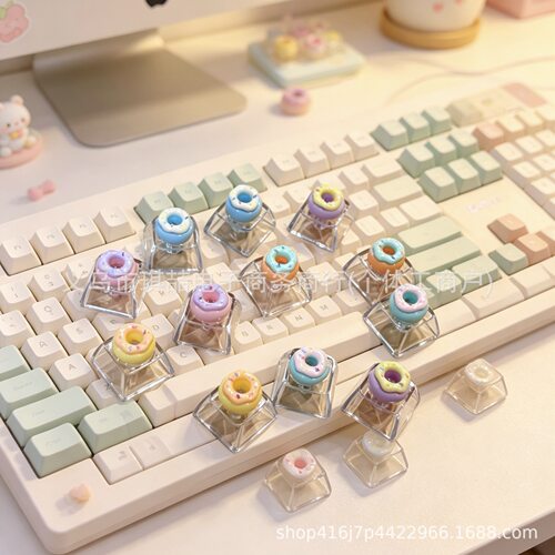 Macaroon Color Donut Keycap Decompression Toy Diy Cross Shaf