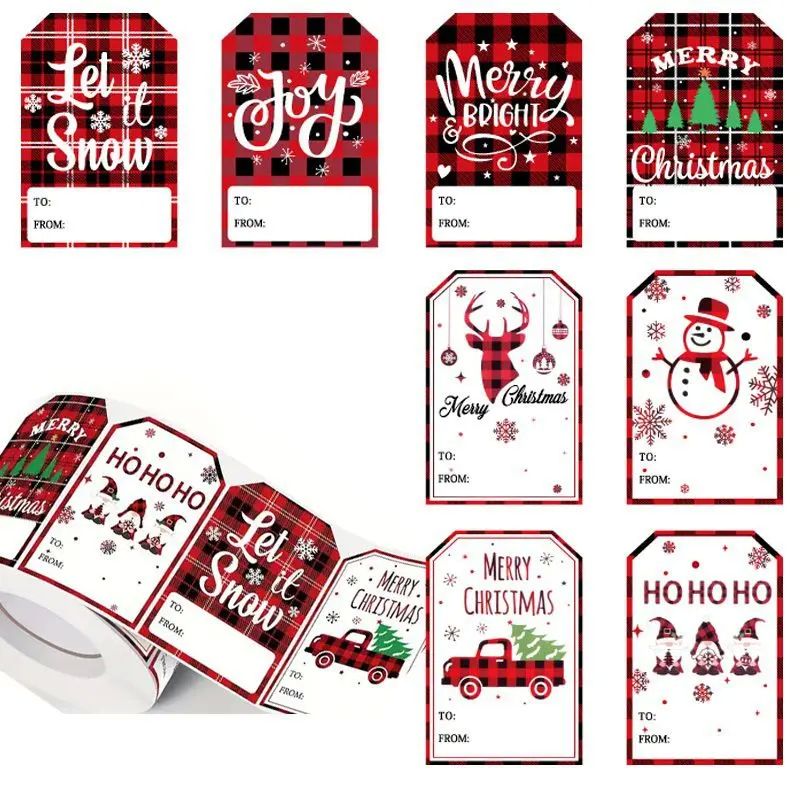 100Pcs Christmas Tags Labels, 8 Design Self Adhesive Gift St