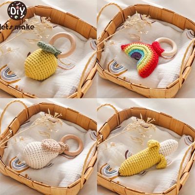 1PC Baby Rattle Toys Crochet Lemon/Pear Soother Bracelet Woo