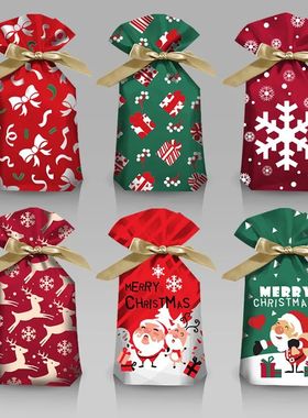 10pcs Santa Gift Bag Candy Bag Snowflake Crisp Bag Drawstrin