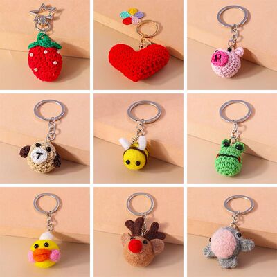 Cute Hand Knitted Cartoon Animal Bee Puppy Keychain Crochete
