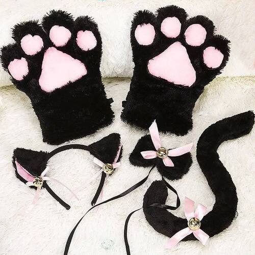 Cat Ear Bow Headband Necklace Cat Claw Gloves Cosplay Plush