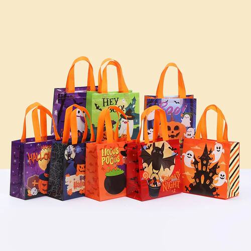 8pc Halloween Non-Woven Treat Bags Pumpkin Ghost Bat Mummy M