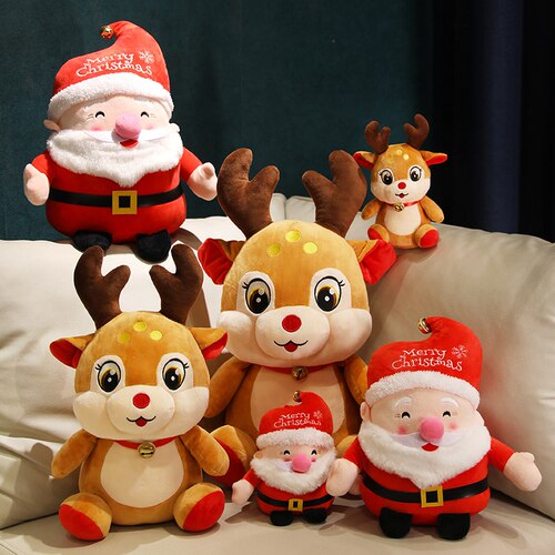 23CM Lovely Christmas Santa Claus Elk Snowman Plush Toys Stu