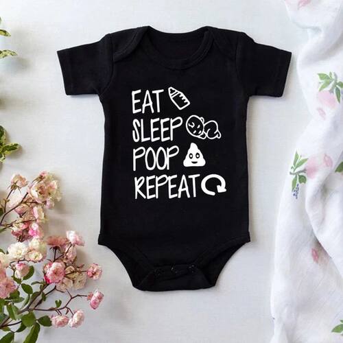 Funny Eat Sleep Poop Repeat Letter Printed Newborn Baby Romp
