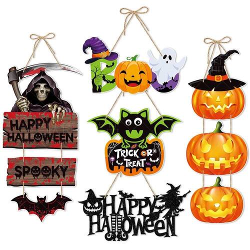 Halloween Door Hanging Pendants Pumpkin Skull Spooky Bat Pap