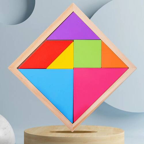 Wooden Tangram Puzzles For Kids With 7 Colored Pieces,Educat