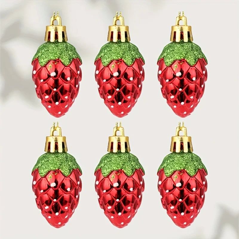 6PCS Red Christmas Hanging Decoration Stawberry Plastic Chri