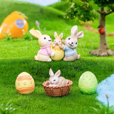 Resin Mini Easter Rabbit Figurine Easter Egg Miniature Knick