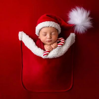 ??Newborn Photography Clothing Christmas Hat+Pocket Backgrou