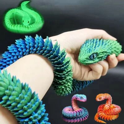 3D Printed Snake Movable Joint Fidget Toy Figurine Simulatio