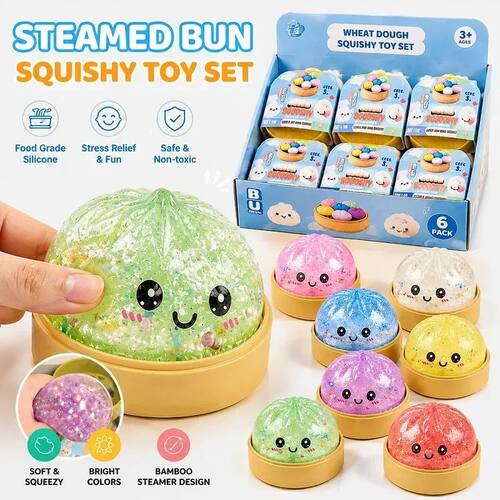 Sparkling Water Droplet Dumpling Squishy Toy with Cute Face