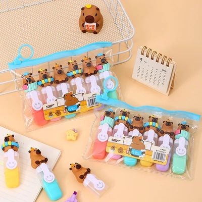 6 Color Capybara Cartoon Stationery  Oblique Highlighters La