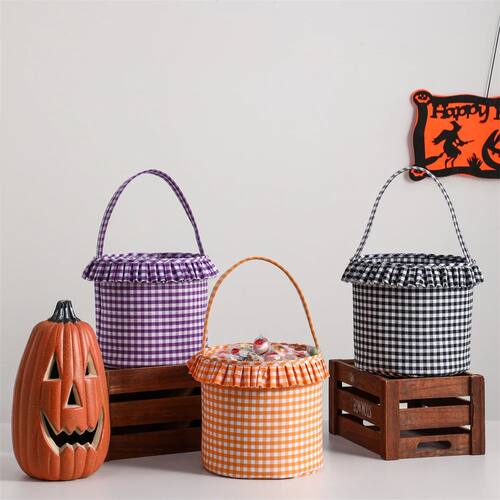 Ruffle Plaid Halloween Trick or Treat Bucket Candy Basket To