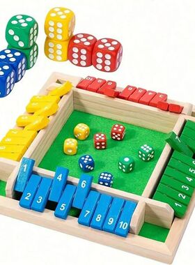 Classic 4 Sided Wooden Board Game With 2 Dice And Shut-The-B