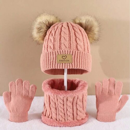 3PC 2-12Y Autumn and Winter Children's Hats and Neck Gloves