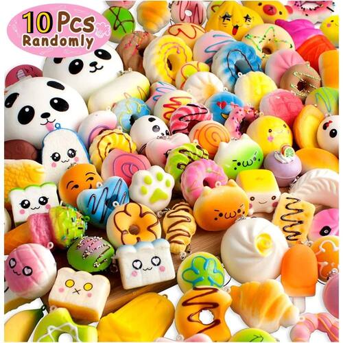 10pcs Random Squishes Toy Mini Soft Bread Toys Keychain Cute
