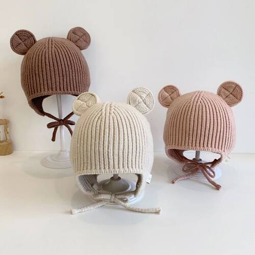 Bear Baby Ear Protection Woolen Cap Solid Color Toddler Bean