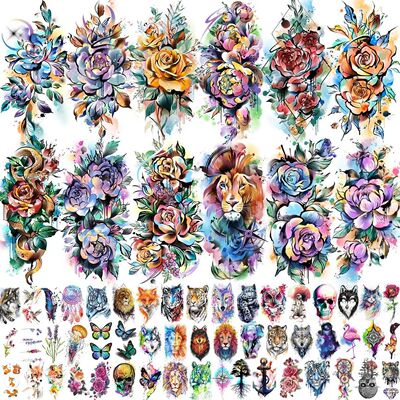 63 Sheets 3D Watercolor Rose Temporary Tattoos For Women Arm