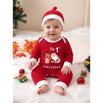 Christmas Limited Edition round Neck Romper Suit with Hat fo