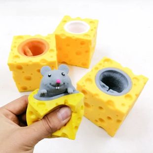 Pop Up Funny Mouse and Cheese Block Squeeze Anti-stress Toy