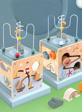 Wooden Activity Cube for Toddlers 5in1 Animal Shape Sorter B