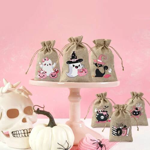 Halloween Burlap Candy Bags, Halloween Linen Jute Bags Goodi