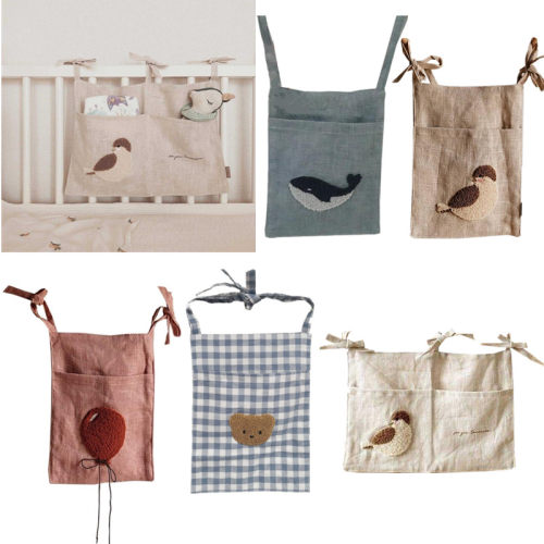 Cotton Linen Baby Bed Hanging Storage Bag Newborn Crib Bedsi