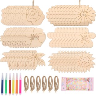 60 Unfinished Wooden Flowers Hollow 8cm Flower Shape Childre