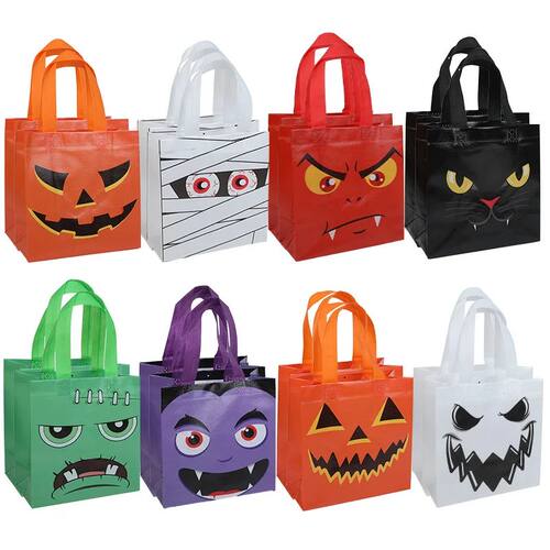8-24Pcs Halloween Non-Woven Gift Bags Pumpkin Ghost Candy Sn