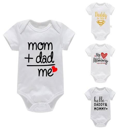 100%Cotton Baby Boys Girls Romper Short Sleeve Funny Letter