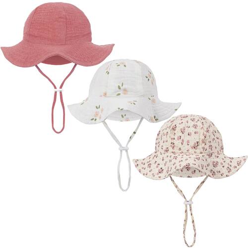 0-12M Floral Print Baby Bucket Hats Solid Caps Infant Boys G
