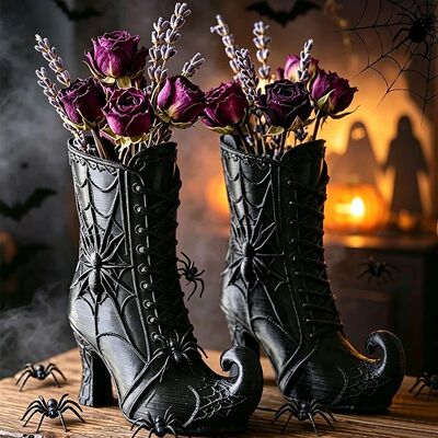 Gothic Witch Boot Figurine Halloween Resin Statue 3D Embosse